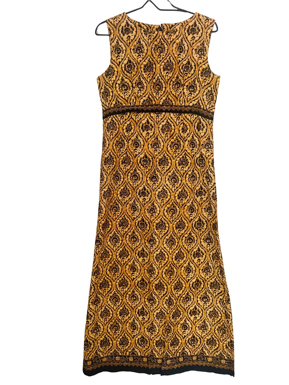 Vintage-Inspired Gold & Black Brocade Maxi Dress